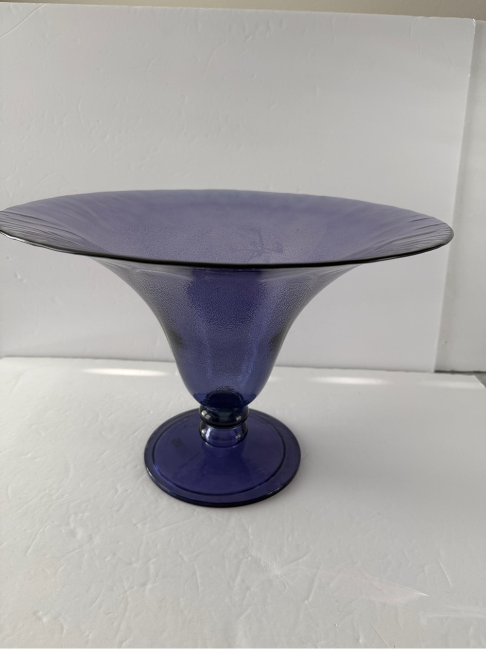 Large Hand Blown Glass Pedestal Bowl Blue 💜Purple Centerpiece 15” Luxe - Spain